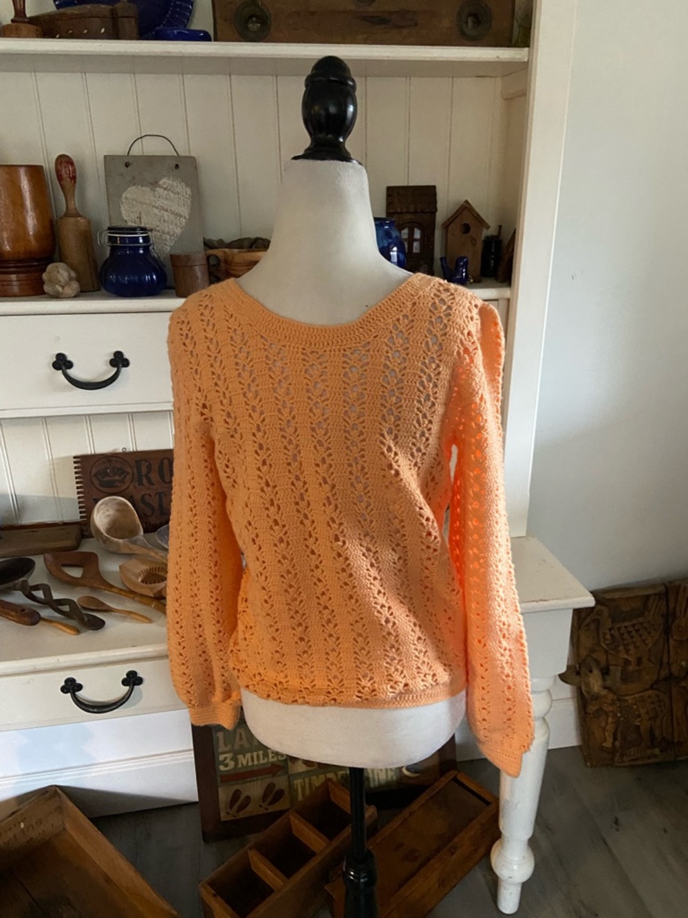 Light Peach Openwork Scoop Neck Sweater - Picture 2 of 2